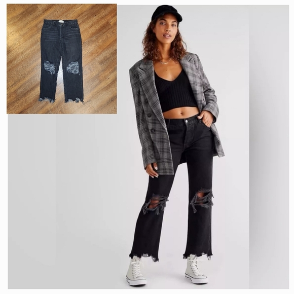 WE THE FREE People Maggie Mid-Rise Straight-Leg Button Fly Jeans Black Size 27 - Picture 1 of 7